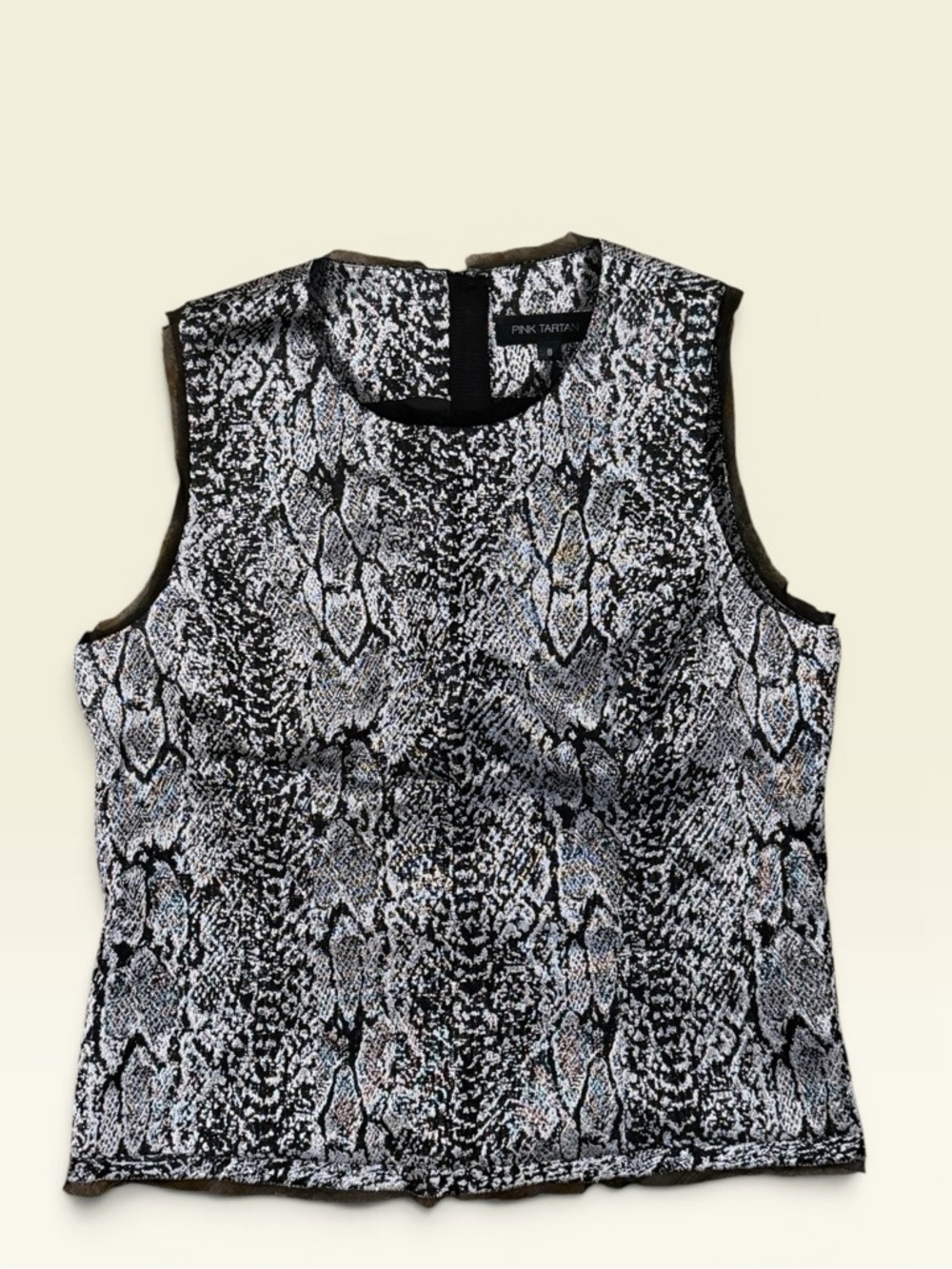 Pink Tartan Black Silver Metallic Sleeveless Blouse Women's Size 8